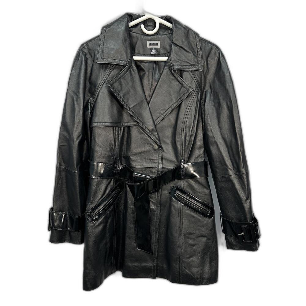 Y2K Leather Jacket Vintage Minimalist Tailored Black Belted Goth‎ Blazer 12